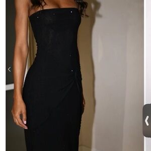 Meshki Black Mesh Strapless Maxi Dress
